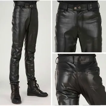 По-Големи Размери, Тънък Мъжки Кожени Панталони, Мъжки Панталони, Стегнати Кожени Панталони, Мъжки Мотоциклетни Панталони, Мъжки Дрехи Черен Цвят
