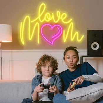 Подаръци за Деня на Майката По Поръчка Неонова реклама Love Mom with Heart LED Неонова Светлинна Табела Home Wall Art Decor Творчески Подаръци За Рожден Ден За мама