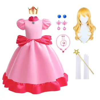Праскова принцеса рокля на Хелоуин, cosplay-костюм за момичета, добре облечени дрехи за деца, парти за рожден ден, Кралят на облекло за деца