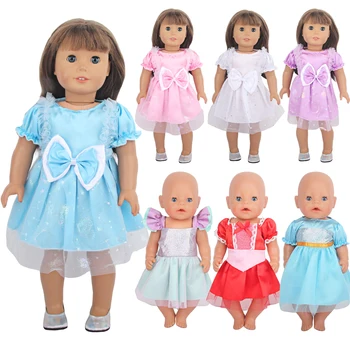 Прекрасна рокля за кукла-принцеса, дрехи за кукла има 43 см, скъпа пола с лък за американските кукли 18 инча и по-големи, подарък за деца Life Момиче Dolls