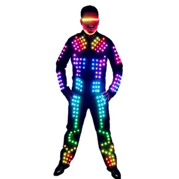 Пълноцветен led костюм робот с танцов костюм на Tron с RGB подсветка светлия костюм сако, палто