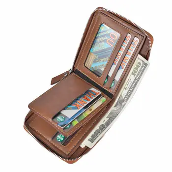 Ретро мъжки кожен портфейл с голям капацитет от изкуствена кожа със защита от кражба на RFID, калъф за карти, клатч за монети, Кратък портфейл