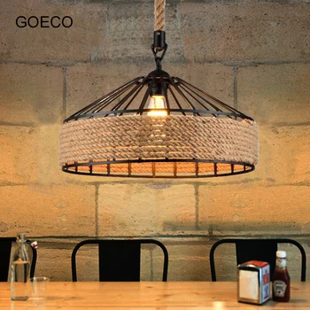 Ретро тавана лампа от пеньковой въжета, индустриални led полилей, ретро таван творчески осветителни тела за ресторант, бар, кафене, къща