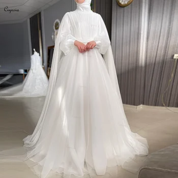 Сватбена рокля Ciynsia Robe De Mariée Арабски Мюсюлмански Сватбена рокля с дълъг ръкав и нос. → Ислямски сватбени рокли Шифоновые нагънат с високо воротом