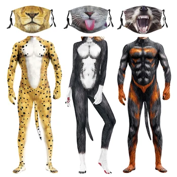 Секси боди с опашка, мъжки леопардовый cosplay, женски Секс костюм на котка с маска на Краве Мечка, костюм за парти в чест на Хелоуин, нечовешки животински тъкани