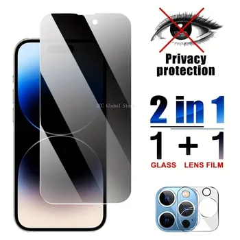 Стъклена Защита на Екрана на Обектива на Камерата за Поверителност 2 в 1 и Филм от Закалено Стъкло за iPhone 11 Pro Max 12 13 Mini 14 Pro 15 Plus Glass