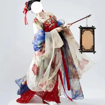 Традиционната китайска бродерия Hanfu Camellia Цвят В стил Тан Цели риза Риза с голям ръкав Плиссированная пола