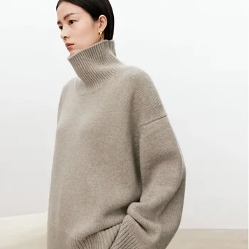 Удебелена поло от 100% чист кашмир, Дамски пуловер свободен силует мързелив плетени, Европейските продукти