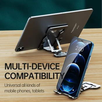 Универсална настолна регулируема метална алуминиева поставка за мобилен телефон за iPhone Samsung iPad Mini, поставка за таблет, Тънък портативна поставка