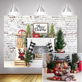 Фон с Коледа, Зима Ретро фон за снимки на тухлена стена на Коледни Елхи Подпори за фотосесия чорапи
