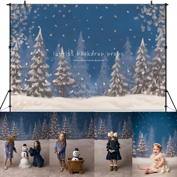 Фонове със сняг гора, Коледен реквизит за портрет на дете и на възрастен, Коледна Зимна фон с дървета, под формата на снежинки на пода за фото студио