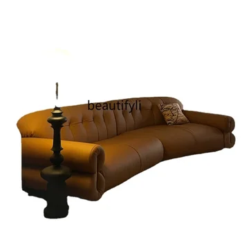 Френски кожен диван в стил ретро, за по-големи и по-малки апартаменти, за хола, на три места, за дома, за Първи слой волска кожа, американски стил