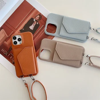 Чантата през рамо, калъф за телефон за iPhone 13 12 Mini 15 14 11 Pro Max XS X XR 8 7 Plus, държач за карти, кожен калъф на съвсем малък