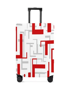 Червено-сиво чанта за багаж с геометрия в интериор на съвременното изкуство, еластичен калъф за куфара, прахоустойчив, чанта за багаж за 18-32-инчов пътя на куфара