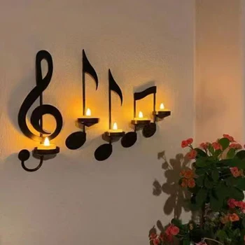 Черна музикална нота, стенен свещник, светилник, Креативна метална музикална нота, Светлинна индикация във формата на ключ, декорация на дома