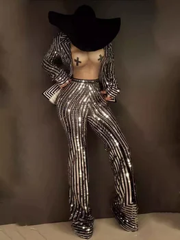 жени-певица, нощен клуб, джаз танц, секси облекло, етап костюми, анцуг от две части в лента със сребърни пайети и палто, костюм